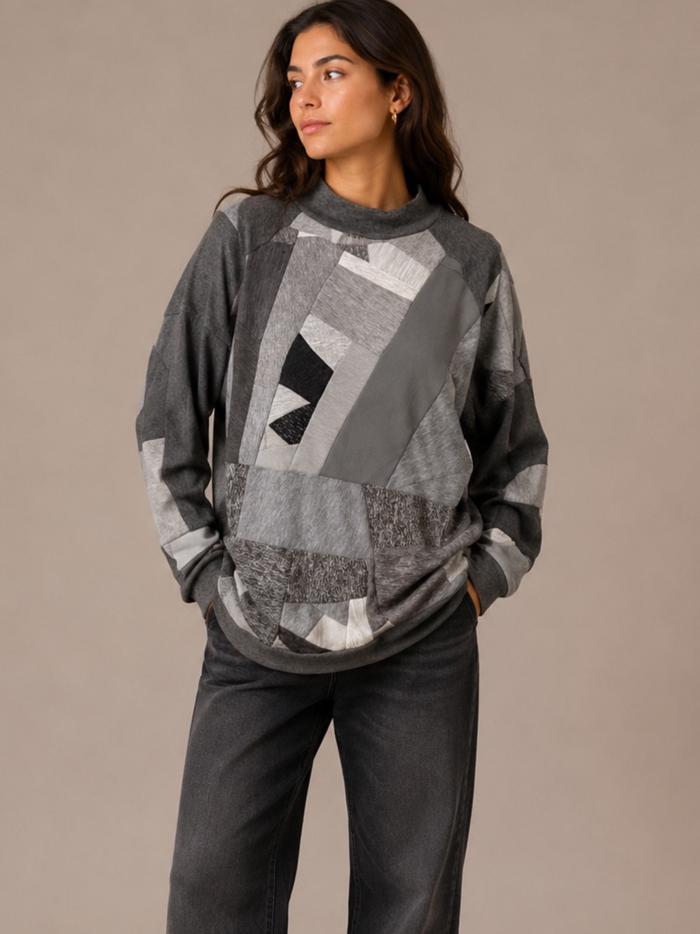 Zero Waste Daniel Sweatshirt Patchwork Mixed Print ReRoll Art to Wear Unisex L